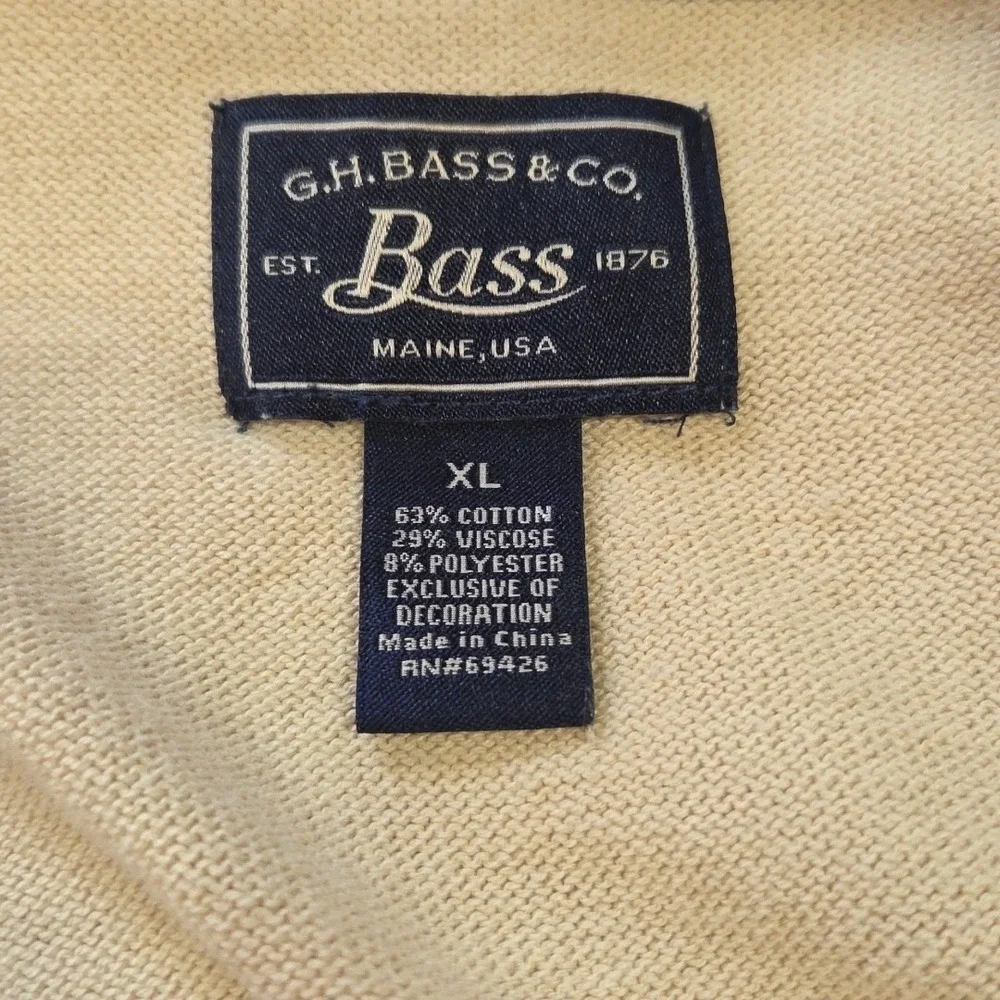 G.H. Bass & Co Men's Sweater XL‎ Beige Tan Cotton Blend Long Sleeve Crewneck...